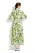 Elegant Floral Print Long Party Maxi Dress For Women, Mock Neck, Lantern Sleeve Renaissance Formal and Evening Vestidos